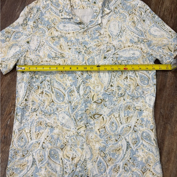 Linen Button Down Collared Short Sleeve Polo Shirt Multi Floral Large Casual - Picture 7 of 10